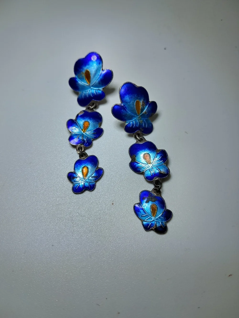 Vintage Norwegian Sterling Silver Floral Drop Earrings - Picture 3 of 6